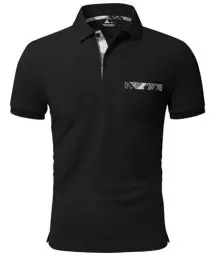 Produktbild: geeksport Poloshirt Herren Kurzarm Golf Polo mit Tasche Kontrastfarbe Sommer Atmungsaktive T-Shirt Business Elegant Polohemd für Männer(Schwarz L)