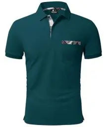 Produktbild: geeksport Poloshirt Herren Kurzarm Golf Polo mit Tasche Kontrastfarbe Sommer Atmungsaktive T-Shirt Business Elegant Polohemd für Männer(Türkis L)