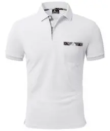 Produktbild: geeksport Poloshirt Herren Kurzarm Golf Polo mit Tasche Kontrastfarbe Sommer Atmungsaktive T-Shirt Business Elegant Polohemd für Männer(Weiß L)