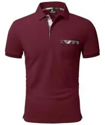 Produktbild: geeksport Poloshirt Herren Kurzarm Golf Polo mit Tasche Kontrastfarbe Sommer Atmungsaktive T-Shirt Business Elegant Polohemd für Männer(Weinrot 2XL)