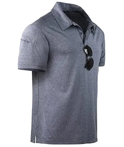 Produktbild: geeksport Poloshirts Herren Kurzarm Tennis Slim Fit Golf Polo Shirt Männer Sport Schnelltrocknend Atmungsaktiv Polohemd Sommer Outdoor Golf T-Shirt(170-Grau Blau-L)