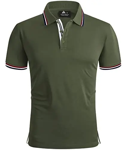 Produktbild: geeksport Poloshirts Herren Kurzarm Tennis Slim Fit Golf Polo Shirt Männer Sport Schnelltrocknend Atmungsaktiv Polohemd Sommer Outdoor Golf T-Shirt(Armee Grün-L)