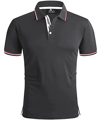 Produktbild: geeksport Poloshirts Herren Kurzarm Tennis Slim Fit Golf Polo Shirt Männer Sport Schnelltrocknend Atmungsaktiv Polohemd Sommer Outdoor Golf T-Shirt(Grau-M)