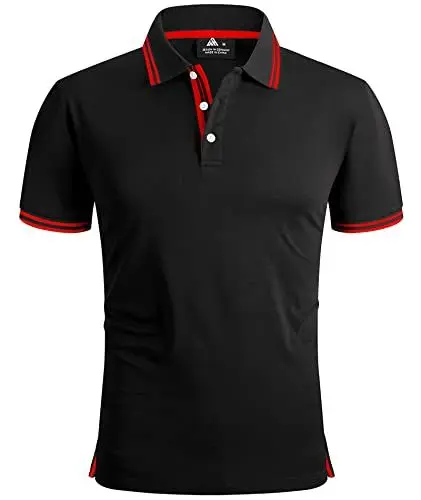 Produktbild: geeksport Poloshirts Herren Kurzarm Tennis Slim Fit Golf Polo Shirt Männer Sport Schnelltrocknend Atmungsaktiv Polohemd Sommer Outdoor Golf T-Shirt(Schwarz-2XL)