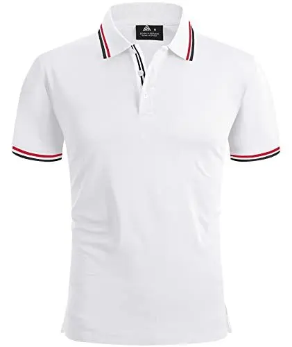 Produktbild: geeksport Poloshirts Herren Kurzarm Tennis Slim Fit Golf Polo Shirt Männer Sport Schnelltrocknend Atmungsaktiv Polohemd Sommer Outdoor Golf T-Shirt(Weiß-2XL)