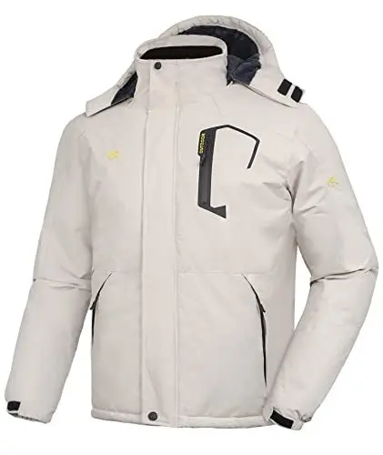 Produktbild: geeksport Winterjacke Herren Warm Parka Winter Wasserabweisend Gefüttert Berg-Skijacke Abnehmbarer Kapuze Snowboardjacke Winddicht Outdoorjacke Beige L