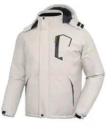 Produktbild: geeksport Winterjacke Herren Warm Parka Winter Wasserabweisend Gefüttert Berg-Skijacke Abnehmbarer Kapuze Snowboardjacke Winddicht Outdoorjacke Beige L