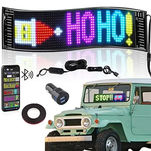 Produktbild: Geekstory LED Car Sign, Flexible LED Matrix Panel - 14.6''x3.6'' USB 5V LED Scrolling Sign丨BT Smart APP Control, Custom Text Pattern Graffiti Animation Music Rhythm Display for Car Store