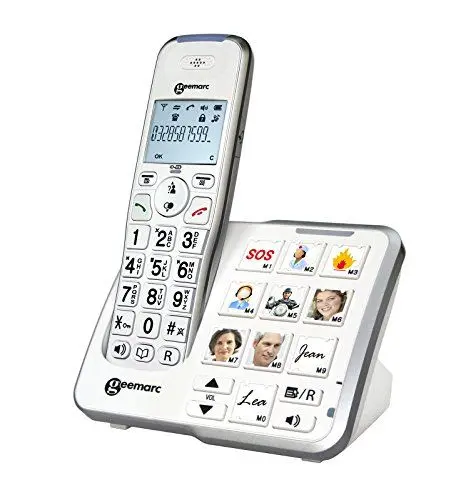 Produktbild: Geemarc AmpliDECT 295 Photo Großtastentelefon mit 10 Direktwahl-Fototasten und optischer Anrufanzeige an der Basisstation, integrierter Anrufbeantworter, Deutsche Version DECT295PHOTO_WH_IG