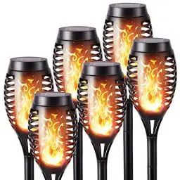 Produktbild: Geemoo Solarleuchten für Außen Garten 6 Stück Solar Fackel Gartenfackeln mit Realistischer Flammeneffekt, IP65 Wasserdicht Solarlampe für Halloween Außen, Hinterhöfe, Gärten, Rasen Beleuchtung