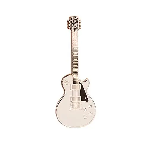 Produktbild: Geepin Emaille-Gitarren-Anstecker | Hochwertige Weiß LP Mini-Brosche | 52 mm | Tragbar am Rucksack, T-Shirt, an der Jacke, Krawatte etc. | In ansprechender Gitarrenkoffer-Box