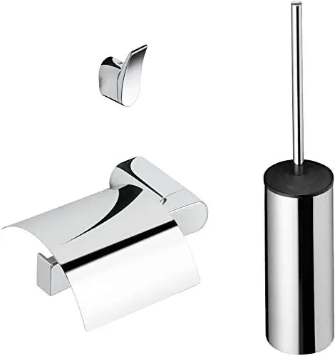 Produktbild: Geesa Wynk Badaccessoire-Set, 4-teilig, bestehend aus Toilettenpapierhalter, Haken, Toilettenbürste und Ersatzbürstenkopf, Farbe: Chrom