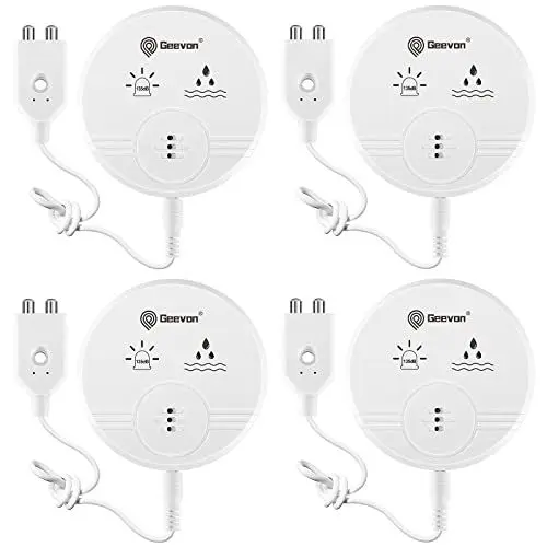 Produktbild: Geevon 4-Pack Wasserleckmelder, 135dB Wasserleckmelder Hochwassermelder Wasserleckmelder für Keller, Badezimmer, Waschräume, Küchen, Garagen und Dachböden, batteriebetrieben (Batterie inbegriffen)