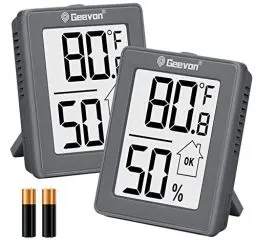Produktbild: Geevon Digital Hygrometer, 2 Innenthermometer Raum Luftfeuchtigkeit Messgerät mit Batterie, Digital Temperatur Messgerät Luftfeuchtigkeit Meter Indikator für Haus, Büro, Gewächshaus, Mini Hygrometer