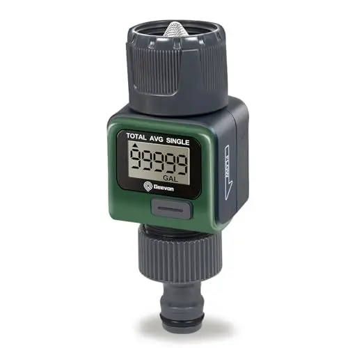 Produktbild: Geevon Digitaler Wasserzähler, Durchflussmesser Wasser Wassermengenzähler mit Messing-Einlass-Metallgewinde, Schlauchwasserzähler für Gartenbewässerung im Freien, hohe Genauigkeit & IPX6 wasserdicht