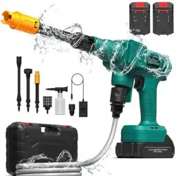 Produktbild: Geevorks Akku Hochdruckreiniger, 62 BAR Tragbarer Hochdruckreiniger 900 PSI mit 6-in-1 Multi-Sprühdüse, 2 * 3000mAh Akku und Ladegerät 5M Schlauch für Auto, Haus, Rasen, Garten, Zaun