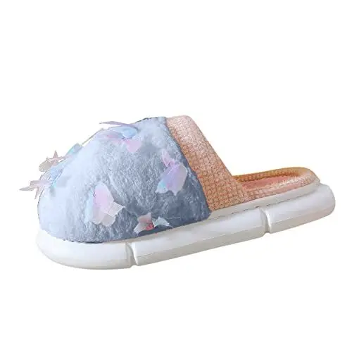 Produktbild: Gefilzte Hausschuhe Damen Filz Pantoffeln Damen Damen Hausschuhe Indoor und Outdoor und Winter Mode bequem Schmetterling einfarbig Dicker Gefilzte Hausschuhe Damen Filz Pantoffeln (Light Blue, 39)