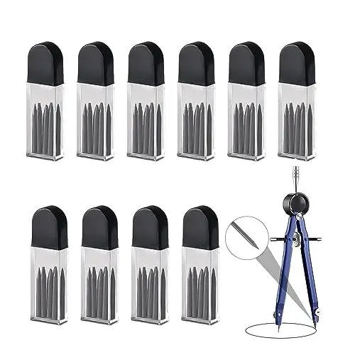 Produktbild: GEFIRE 100 Stück Zirkelminen 2B Zirkelersatzminen 2 mm Durchmesser Zirkel Ersatzminen mit Zirkel, Ersatz Bleiminen für Zirkel, Lang Minen für Mathematische Zeichnungserstellung