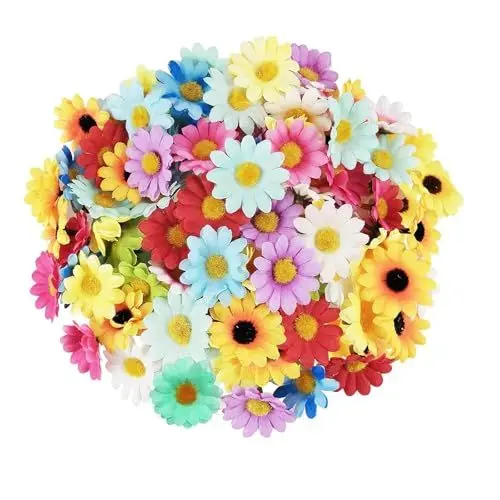 Produktbild: GEFIRE 100 Stücke Blumen, Künstlicher Blumenkopf mit 4 cm Durchmesser, Chrysanthemen in 19 Farbdesigns, Geeignet für Heimwerker, Hochzeit, Party, Heimdekoration (Mischen)