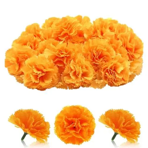 Produktbild: GEFIRE Faux-Nelke-Blumen-Köpfe 30 Stück Trockenblumen deko Künstliche Blumen Seidenmaterial, Langanhaltende Schönheit und Pflegeleichtigkeit Gut für Partydekoration Zuhause Hochzeitsdekoration(Orange)