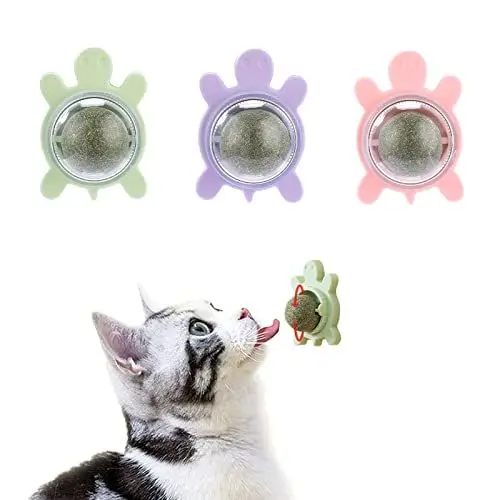 Produktbild: GEFIRE Katzenminze Ball 3 Stücke Katzenspielzeug Katzengras Catnip Ball Pflanze Cat Crack 360° Pfefferminzkugeln, Geeignet für die Reinigung von Katzenzähnen Lindern Katzenangst (Schildkröte)