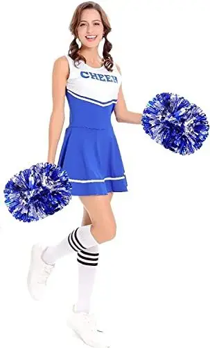 Produktbild: GEFIRE Pompons Cheerleading 2 Stück Cheerleader Pompons Sportkader Cheerleader Pompons Metallisch Cheerleader Pompons Cheerleading Pompons Tanzpompons Sportspiel Teamgeist (Blaues Silber)