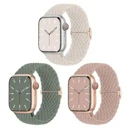 Produktbild: Geflochtenes Armband Kompatibel mit Apple Watch 38mm 40mm 41mm 42mm, Nylon Elastisches Dehnbares Band für Apple Watch 10 9 8 SE 7 6 5 4 3 2 1, 3 Stück