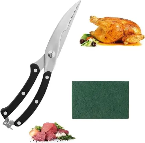 Produktbild: Geflügelschere, Scharfe Küchenschere 25,5cm, Knochenschere Aus Edelstahl, Fleischschere mit Gezacktem Rand zum Schneiden von Hähnchen, Knochen, Geflügel, Fleisch und Gemüse