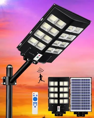 Produktbild: Gefolly 1000W Solar Straßenlaterne für Außen -100000LM Solarlampen mit Bewegungssensor, 6500K Dämmerung bis zum Morgengrauen IP67 Wasserdicht Solar Wegeleuchte im Freien für Gärten Straßen Garage