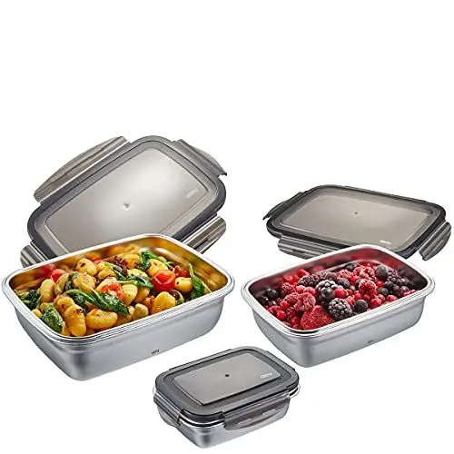Produktbild: GEFU Frischhaltedosen-Set PREPPO, 3-teilig – Brotdose, Lunchbox mit Deckel, aus Edelstahl, luftdicht und auslaufsicher