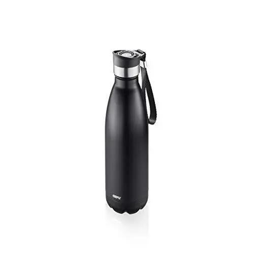 Produktbild: GEFU Trinkflasche OLIMPIO, Thermoflasche aus Edelstahl, Kohlensäure geeignet, Isolierflasche mit Schlaufe, auslaufsicher, 0.5 l, schwarz