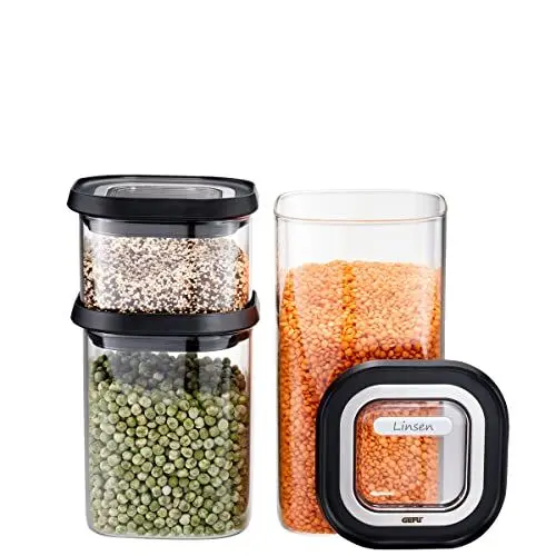 Produktbild: GEFU Vorratsdosen-Set PANTRY - luftdichter Deckel, Vorratsglas für Lebensmittel, Vorratsbehälter aus Glas, spülmaschinengeeignet, 3-teilig