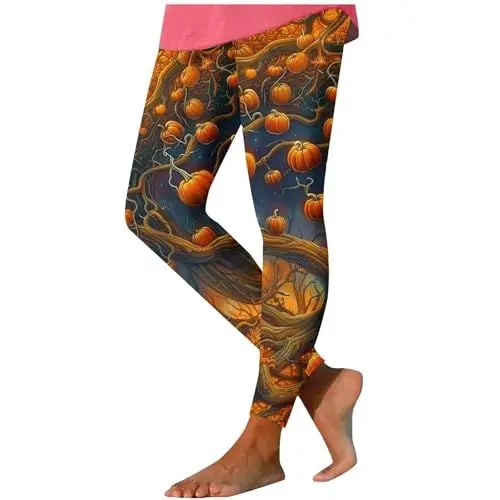 Produktbild: Gefütterte Hose Winterleggins Für Damen Winter Damen Leggings mit Halloween-Motiv, Aufdruck, hohe Taille, Workout-Yogahose, Dehnbare athletische Fleece Tights Women Thermo Leggings Damen (Orange, L)