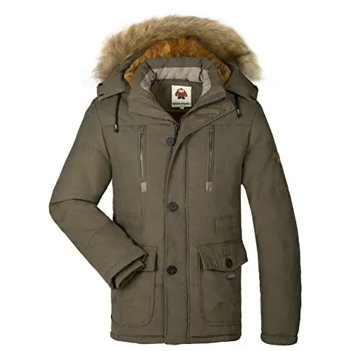 Produktbild: Gefütterte Winterjacke Herren Winterparka Verdickte Parka Jacke Sit Fell Übergangsjacke WarSe WinterSantel Sit Fellkapuze, A07-arSee Grün, Gr. EU-S