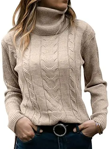 Produktbild: GeGekoko Pullover Damen Rollkragenshirt Cable Knit Elegant Langarm Tops Lose Grobstrick Casual Weich Jumper Sweater