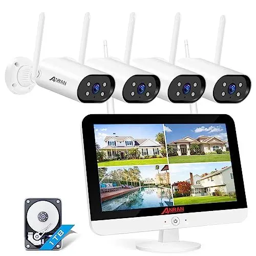 Produktbild: (Gegensprechfunktion) ANRAN Überwachungskamera Set mit Monitor 5MP WLAN Überwachungskamera mit Gegensprechfunktion 1920P HD Kamera für Außen/Innen, Nachtsicht Bewegungsmelder 1TB Festplatte eingebaut