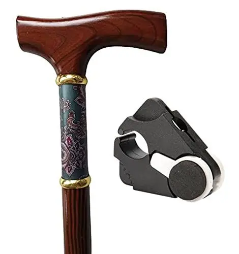 Produktbild: Gehstock Ahorn Holzstock Paisley Mit Fritzgriff Max. Länge 91cm Belastbar Bis 113kg Gehhilfe In Braun Mit Locker Aufgesetzter Applikation Am Schaft Und Praktischem Stockhalter Zur Aufhängung