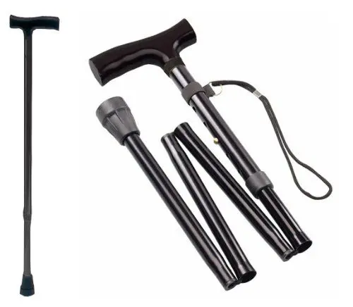 Produktbild: TIGA-MED Gehstock Krückstock Spazierstock | leichtes Aluminium | höhenverstellbar | faltbar | schwarz | bis 100kg | Wanderstock Gehhilfe Gehstöcke Krücken Krückstöcke