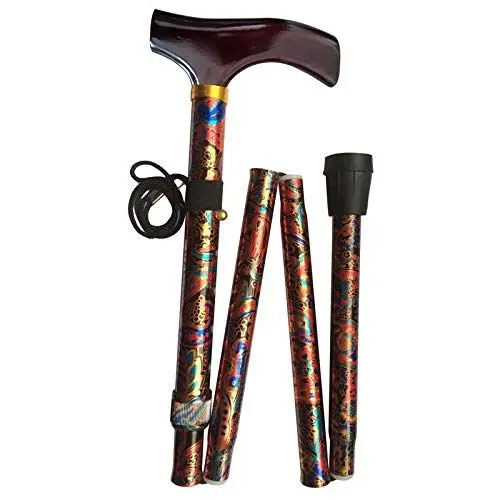 Produktbild: Gehstock mit Holzgriff, Krückstock Spazierstock Aluminium Faltbar Design Oriental Wanderstock Gehhilfe TIGA-MED Gehstöcke Krücken Krückstöcke