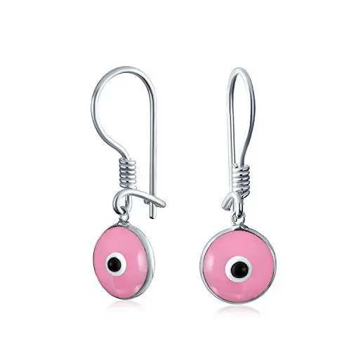 Produktbild: Runder Rosa Nazar Amulett Ohrhänger Mit Klappverschluss Für Frauen Und Teenager Aus Murano Glas .925 Sterlingsilber Hergestellt In Der Türkei