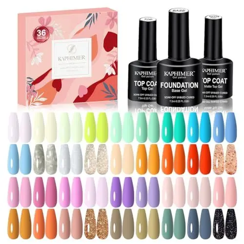 Produktbild: Gel Nagellack 36 Farben Set 7.5ml Soak-Off UV LED Nagellack mit Unterlack,Glänzender & Matte Überlack Maniküre Geschenk für Anfänger Art Salon DIY (Farbe 8)