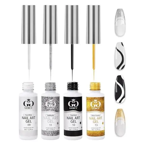 Produktbild: Gel Nagellack Set 4 Farben Gel Liner Nail Polish Nageldesign Set Farbgel für Gelnägel Eingebauter Dünner Nail Art Pinsel UV Gel Nail Art Polish Starterset Malerei Gelpolitur Set Für DIY Drawing Line