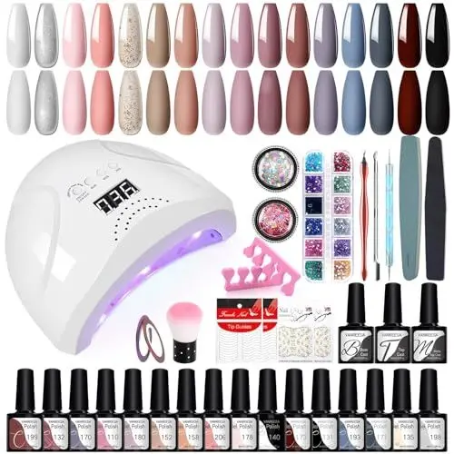 Produktbild: U V Gel Nagellack Set, VANREESA 16 Farben Gelnägel Kit mit 48W U V/ LED Nagellampe Rosa Weiß Blau U V Gelnagellack Starterset Gel Farblack für Nägel Maniküre Starter Set