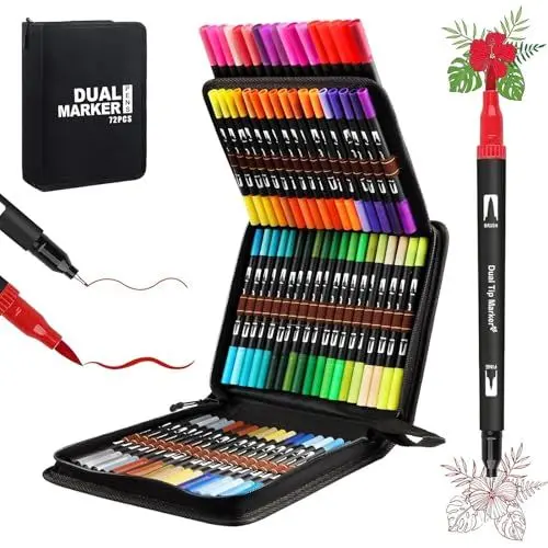 Produktbild: Gelanty Dual Brush Pen Set, Filzstifte 72 Farben Pinselstifte Fineliner Marker Aquarell Farben für Bullet Journal, Malbücher, Handlettering, Manga Kalligraphie Stifte