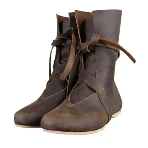 Produktbild: Gelbe Stiefel Damen Gothic Stiefel Boots Stiefel Herrenstiefel im Frühling und/Winter, mittelalterlich, runde Zehenpartie, flach, einfarbig, Riemen, Stiefel Damen 39 Winter Boots Women (Brown, 41)