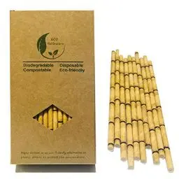 Produktbild: Gelber Bambus Papier Strohhalme, Biologisch Abbaubar Yellow Bamboo Trinkhalme Einweg Mit Recycelter Verpackung für Partys, Bars, als Geschenk (19,7 x 0,6 cm, 100 Stück)