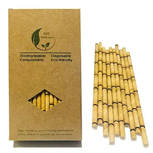 Produktbild: Gelber Bambus Papier Strohhalme, Biologisch Abbaubar Yellow Bamboo Trinkhalme Einweg Mit Recycelter Verpackung für Partys, Bars, als Geschenk (19,7 x 0,6 cm, 100 Stück)