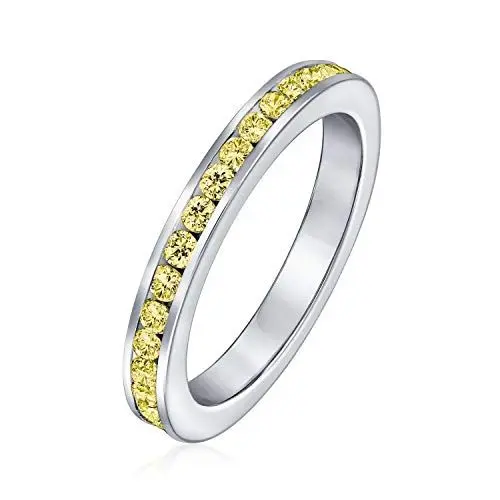 Produktbild: Bling Jewelry Gelber Zirkonia Stapelbarer Cz Kanal Set Ewigkeitsring Für Frauen Simulierter Citrin Topas .925 Sterlingsilber