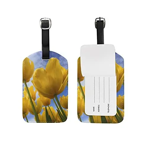 Produktbild: Gelbgoldene Blume Kofferanhänger mit Adressschild Lustig Leder Gepäckanhänger ID Etikett mit Namenschild für Reise Koffer Tasche(3PACK)