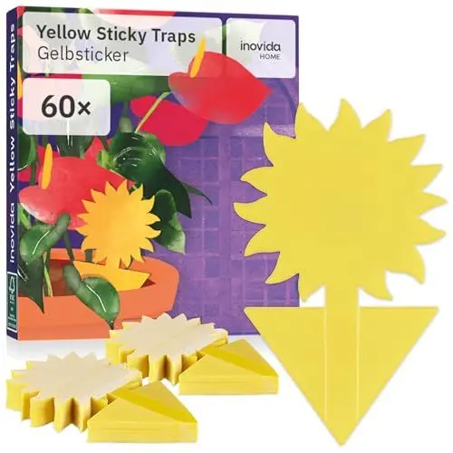 Produktbild: Gelbsticker Trauermücken: 60 Trauermücken Gelbsticker für Zimmerpflanzen ohne Insektizid – Mit Gelbtafeln Trauermücken bekämpfen – Fliegenfalle Klebefalle – Mittel gegen Trauermücken – von Inovida